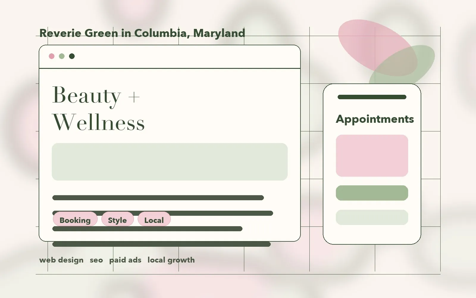 Columbia Maryland beauty and wellness website concept with booking and local SEO details