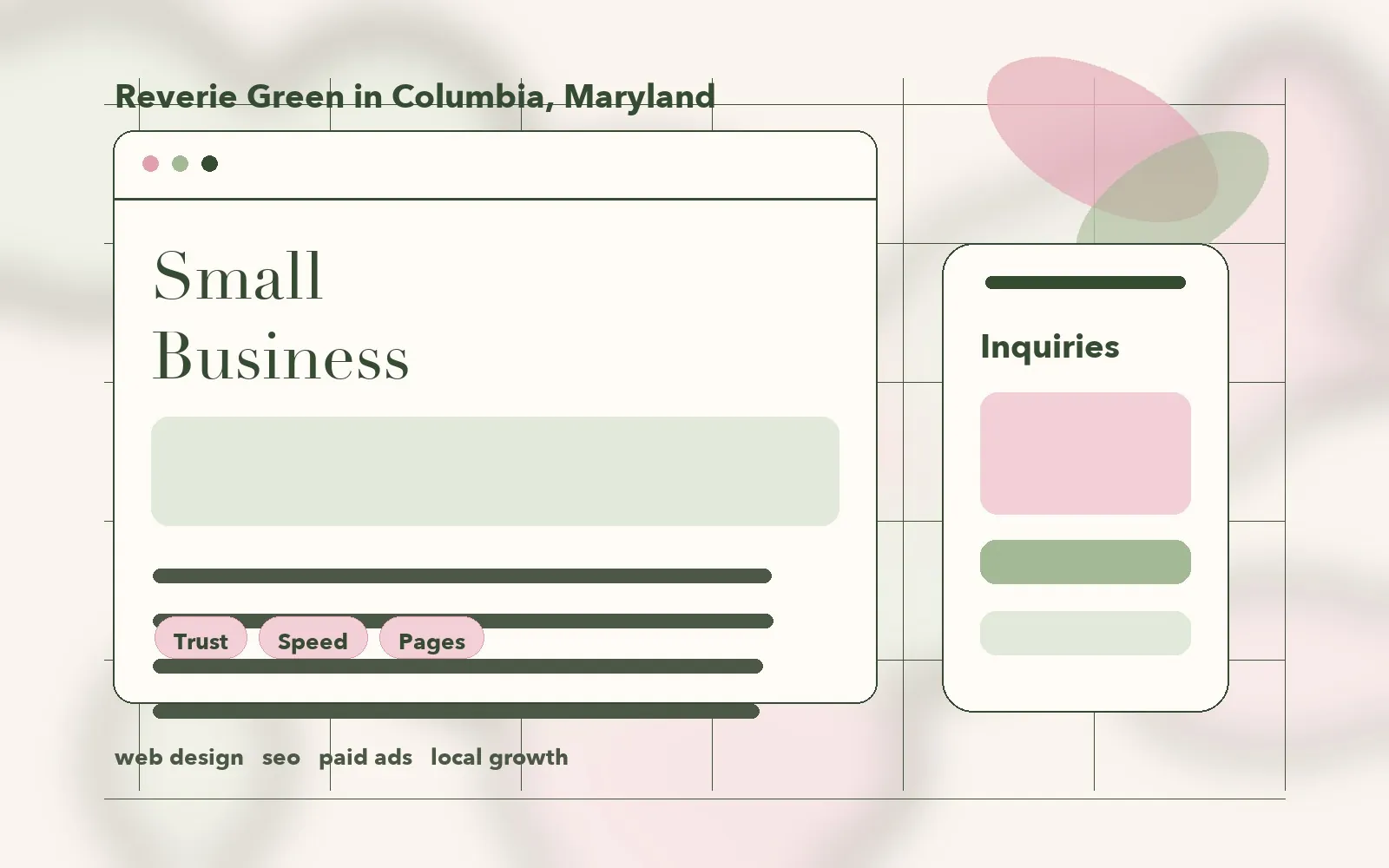 Columbia Maryland small business website design concept with trust speed and inquiry details