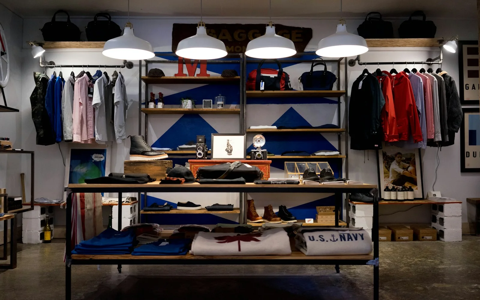 Clothing and accessories displayed in a carefully arranged boutique