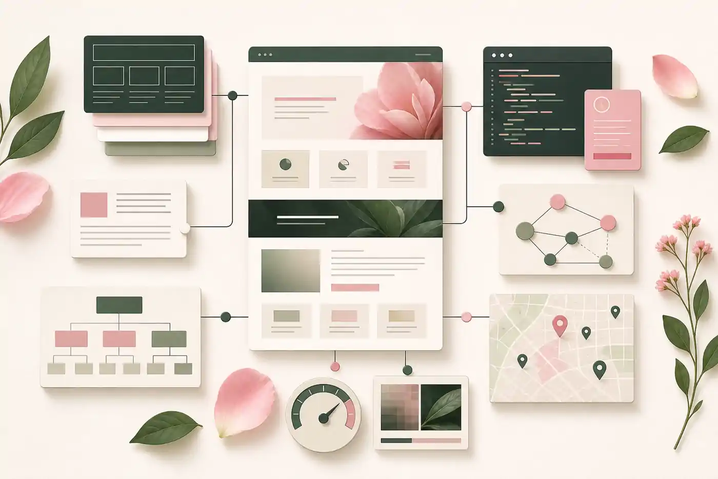 Website architecture diagram connecting Maryland service pages, local SEO content, internal links, and inquiry paths