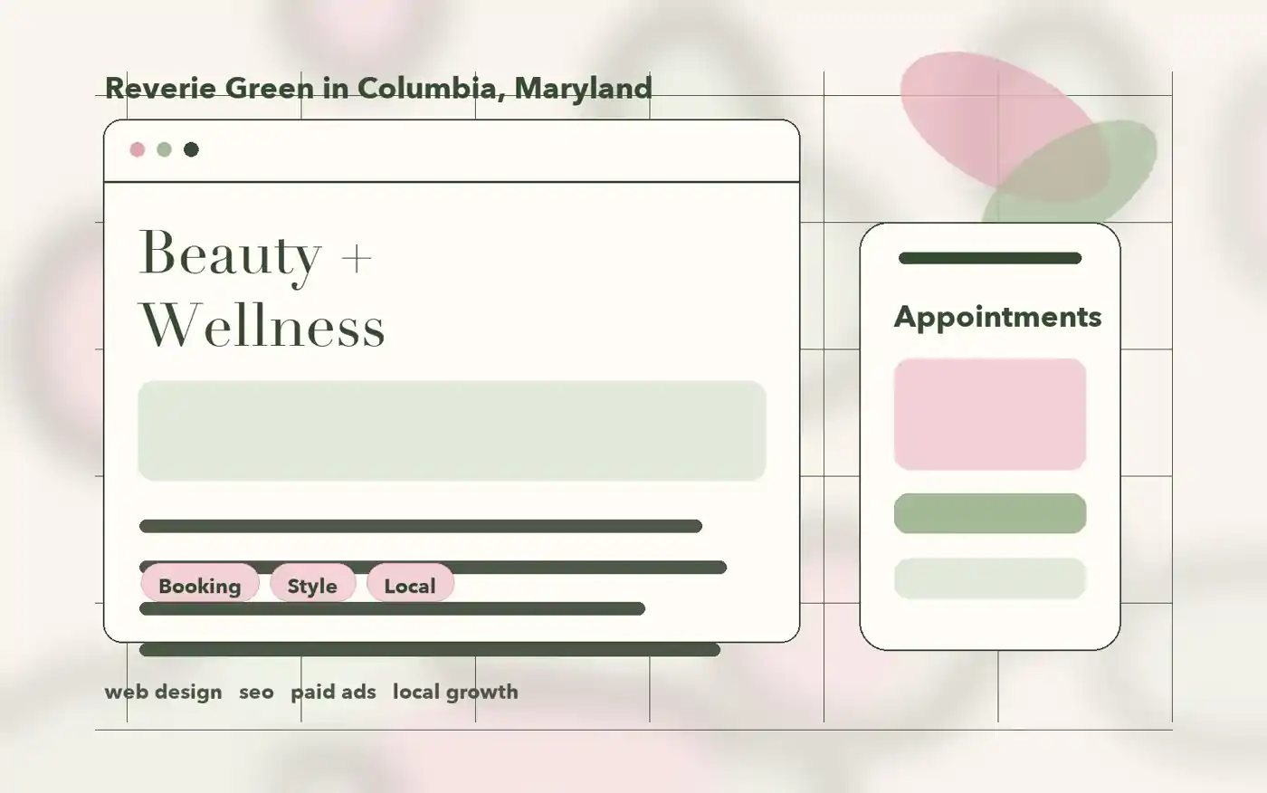 Columbia Maryland beauty and wellness website concept with booking and local SEO details
