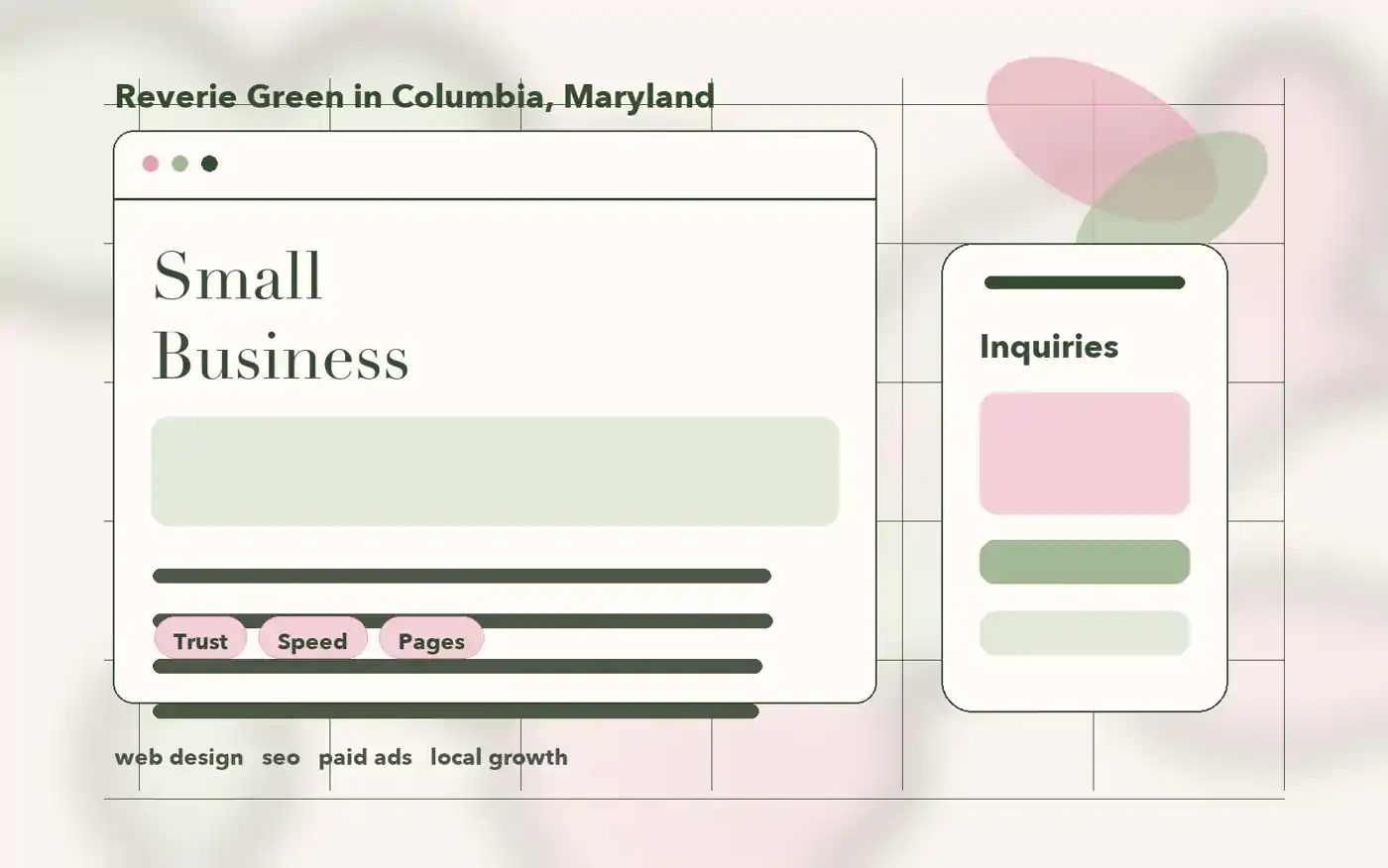 Columbia Maryland small business website design concept with trust speed and inquiry details