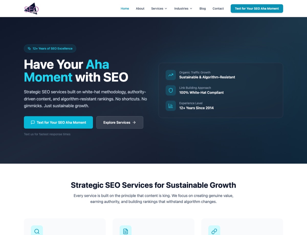Homepage screenshot of SEOAha